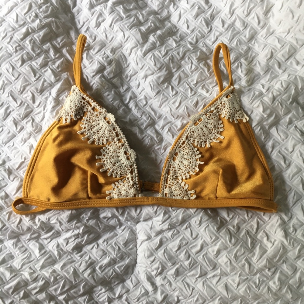 Lace Trim Mustard Bikini Top